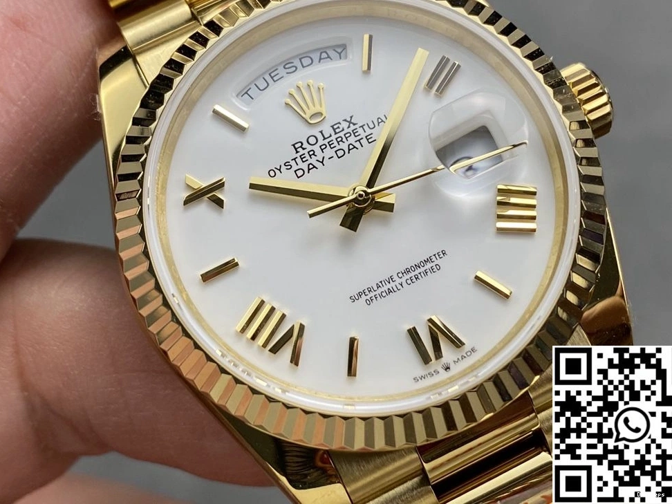 Date White Dial QF v5 Steel Tungsten Gold Day Rolex M128238-0113 Yellow Factory 36mm 0206